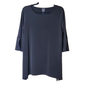 Clara Sun Woo Black Top Medium‎ LAGENLOOK Artsy Tunic Boho Spandex Bow Sleeve